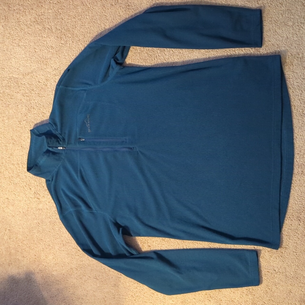 Eddie Bauer LT Large Tall Long Sleeve 1/4 Zip Pocket Waffle Shirt Dark Teal Blue